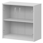 Стеллаж низкий с прозрачным стеклом Арго А-302/А-стл302пр Белый